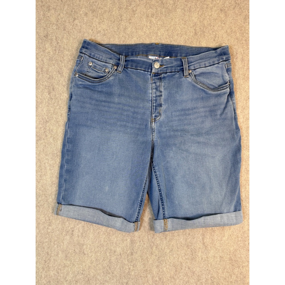 Denim & Co Womens Medium Wash Cuffed Denim Bermuda Shorts Blue Size 16P